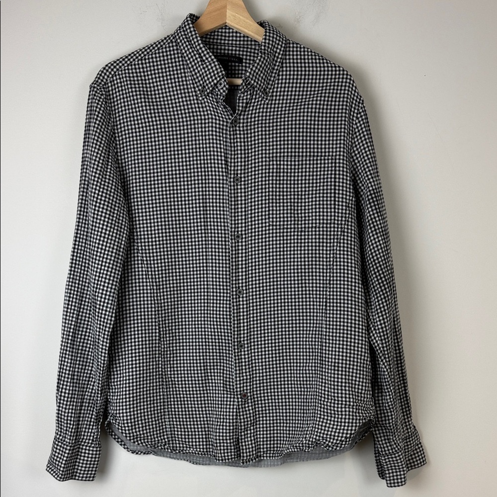 John Varvatos Monochrome Black and White Checkered Button Down Shirt